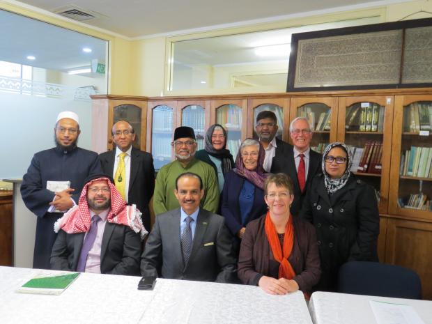 At the award ceremony (from front left): Pres of FIANZ, Hazim Arafeh, Saudi Ambassador Al-Johani, Mayor Celia Wade-Brown. Sultan Eusoff stands behind the Ambassador.